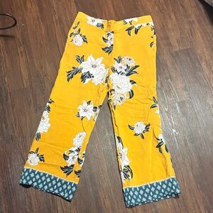 Loft Floral Yellow Cropped  Pants with Blue Accents
